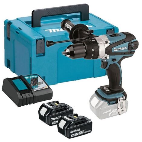 Makita – Perceuse-visseuse sans fil 18V DHP458RTJ avec 2 batteries 5.0Ah – Moteur Brushless – Couple 58Nm pour perçage béton – Coffret inclus - ION 2 X