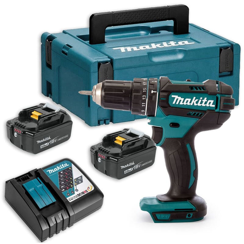 Perceuse visseuse à percussion Makita DHP482RMJ - 18V - 4.0Ah - 2 batteries - Chargeur - Coffret