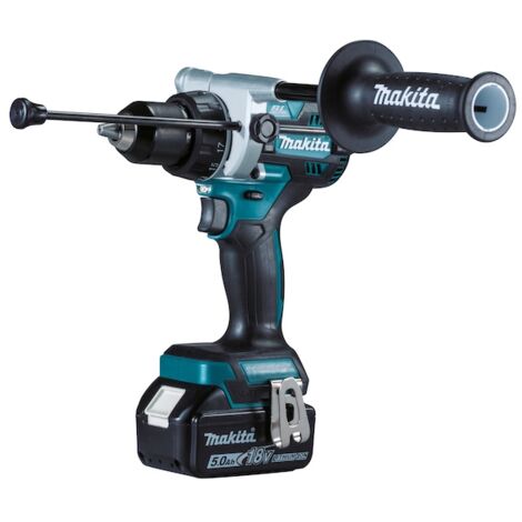 Makita – Perceuse-visseuse à percussion sans fil 18V 5Ah – Mandrin auto-serrant 13mm – Couple 130Nm pour perçage maçonnerie – Protection XPT