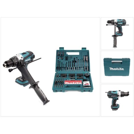 Makita – Perceuse-visseuse à percussion sans fil 18V – Couple 91Nm – Moteur puissant pour perçage bois, acier et maçonnerie – Coffret avec 100 accessoires - DHP 458 Z