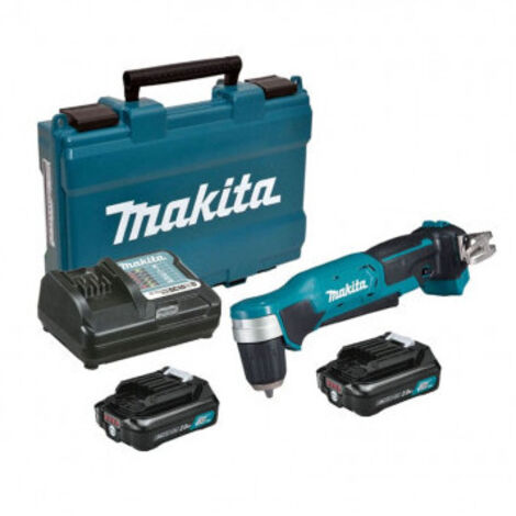 Makita – Perceuse visseuse d'angle 12V CXT Li-Ion 2Ah – Mandrin auto-serrant 10mm – Éclairage LED – Pour espaces confinés – 2 batteries 2Ah
