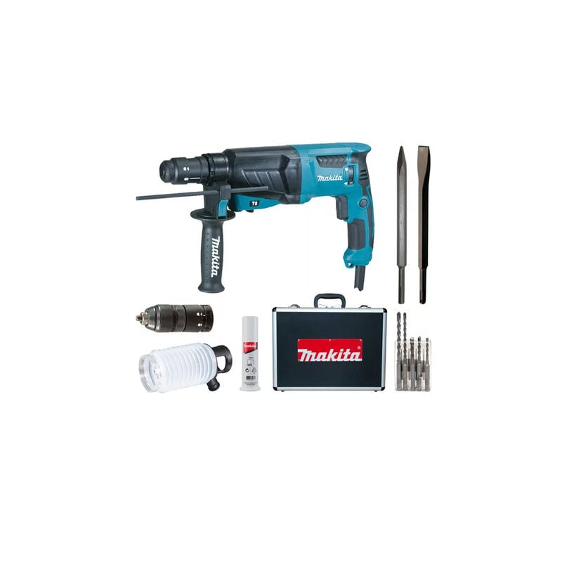 Perforateur burineur sds Plus - 800W 26mm Makita avec coffret aluminium + Kit d'accessoires - HR2631FTX4