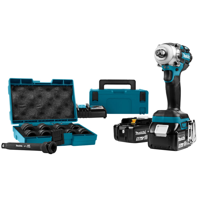 

Makita DTW285RTJX 18V Litio-Ion Bateria Juego de llave de impacto (batería 2x 5.0Ah) en Makpac - 280Nm - 1/2 '' - sin escobillas