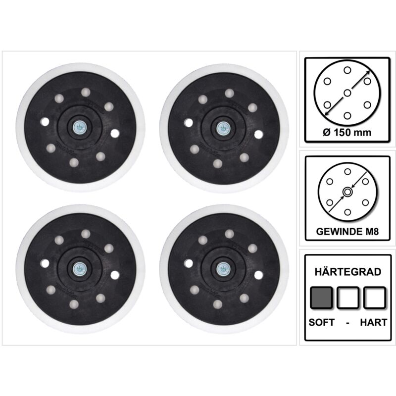 Makita - Plateau de ponçage doux pour ponceuses excentriques / meuleuses, 150 mm, M8 - 4 pièces. (196684-1)