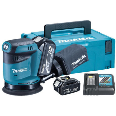 Makita – Ponceuse excentrique sans fil 18V – 2 batteries 4.0Ah – Chargeur inclus – Vitesse réglable 7000-11000 tr/min – Fixation Velcro 125mm