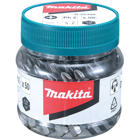 Makita – Pot à embouts PH2 50mm – 50 pièces – B26490 – Magnétique pour visseuse – Compatibilité clé à chocs - PH2-50