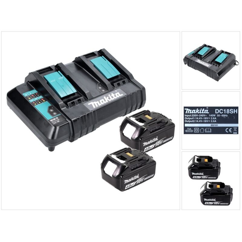 Power Source Kit 18 v avec 2x bl 1840 B4,0 Ah batterie ( 197265-4 ) + dc 18 sh double chargeur ( 199687-4 ) - Makita