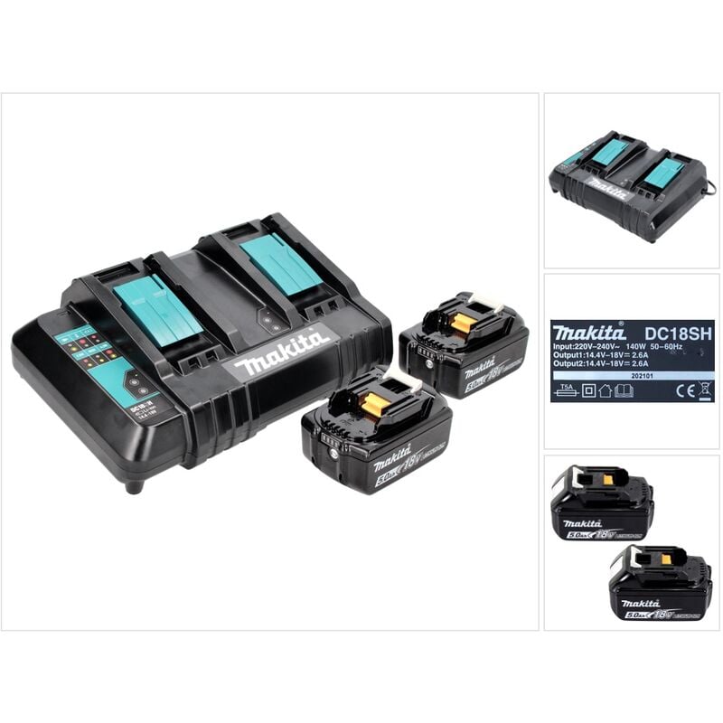 Power Source Kit 18 v avec 2x bl 1850 B5,0 Ah batterie ( 197280-8 ) + dc 18 sh double chargeur ( 199687-4 ) - Makita