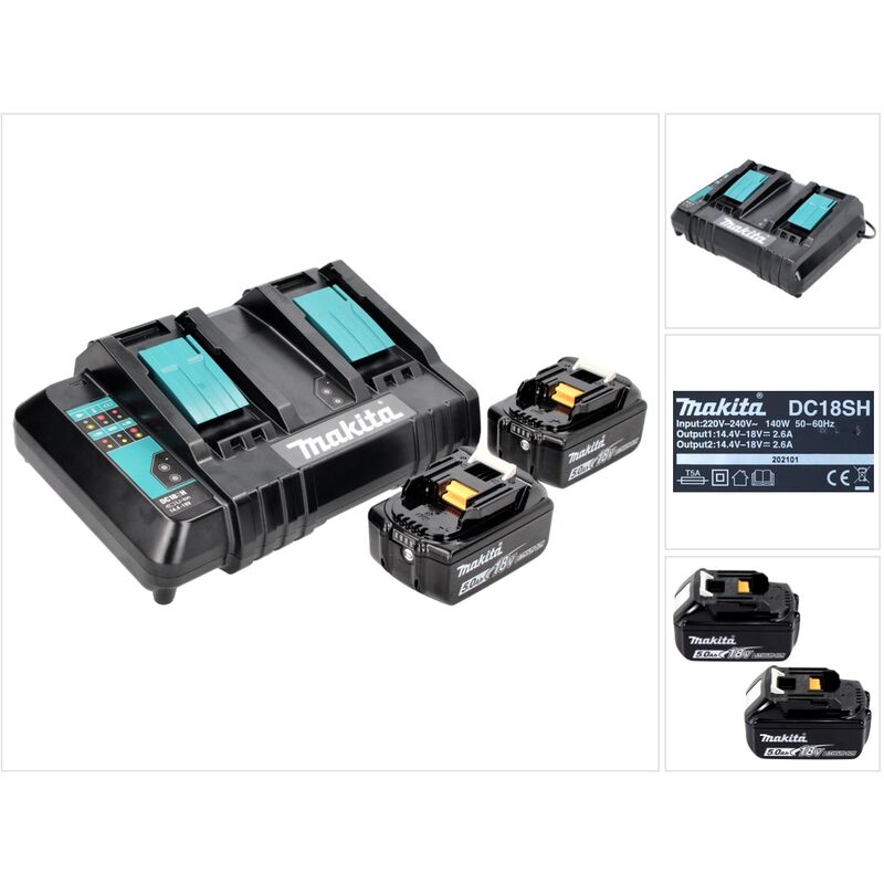 Makita - Power Source Kit 18 v avec 2x bl 1850 B5,0 Ah batterie ( 197280-8 ) + dc 18 sh double chargeur ( 199687-4 )