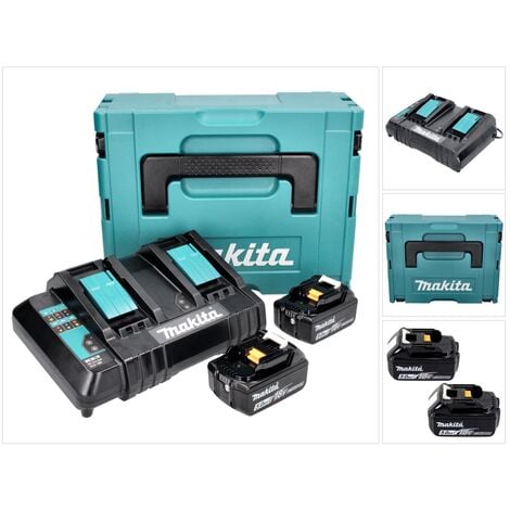 Makita Power Source Kit Li 18V avec 2x batterie BL1860B 6,0Ah + double  chargeur DC18RD 199484-8