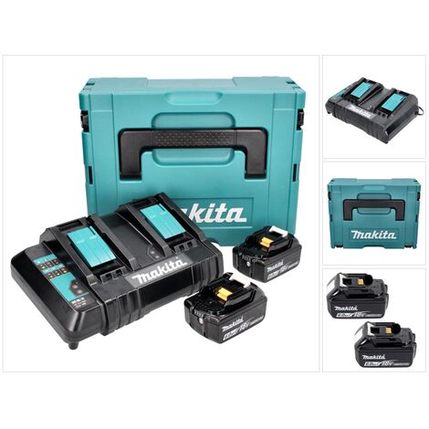 Makita Power Source Kit 18 V avec 2x BL 1860 B batterie 6,0 Ah ( 197422-4 ) + DC 18 SH chargeur double ( 199687-4 ) + Makpac