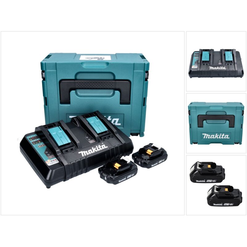 Power Source Kit 18 v avec 2x bl 1820 B2,0 Ah batterie ( 2x 197254-9 ) + dc 18 rd double chargeur rapide ( 196933-6 ) + Makpac - Makita