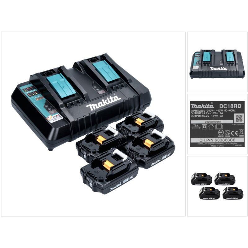 Makita - Power Source Kit 18 v avec 4x bl 1820 B2,0 AhBatteries ( 4x 197254-9 ) + dc 18 rd double chargeur rapide ( 196933-6 )