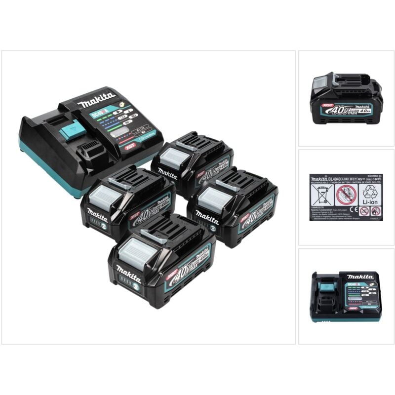 Makita Power Source Kit 40 V max. avec 4x BL 4040 batterie 4,0 Ah XGT ( 4x 191B26-6 ) + DC 40 RA chargeur rapide XGT LXT ( 191E07-8 )