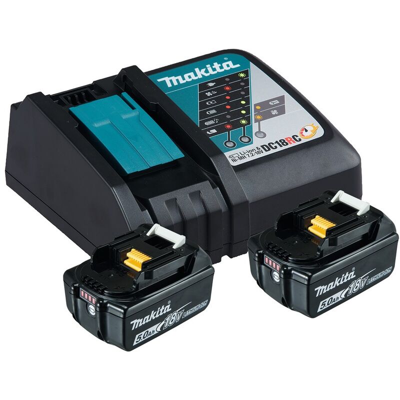 Makita - Confezione 2 batterie BL1850B + caricatore DC18RC - 197570-9