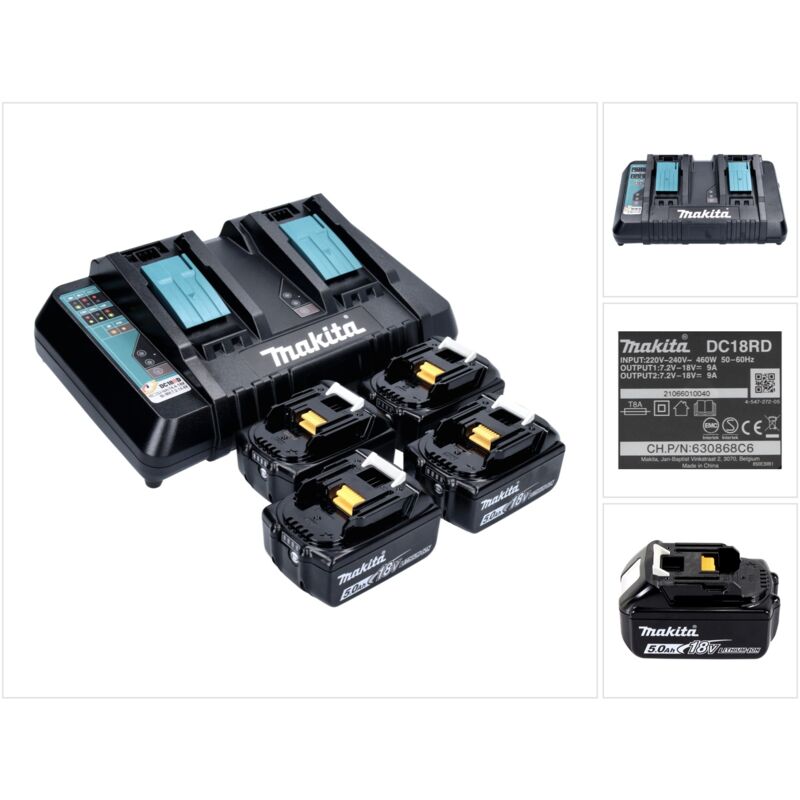 Makita - 199483-0Z Kit Energy 4pz BL1850 18V 5,0Ah + Caricabatterie doppio rapido DC18RD