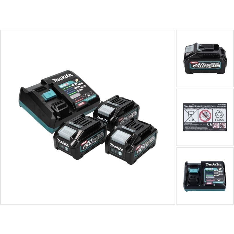 Makita - Power Source Set 40V max. : 3x BL4040 Batteries 4,0 Ah xgt (3x 191B26-6) + DC40RA Chargeur rapide xgt lxt (191E07-8)