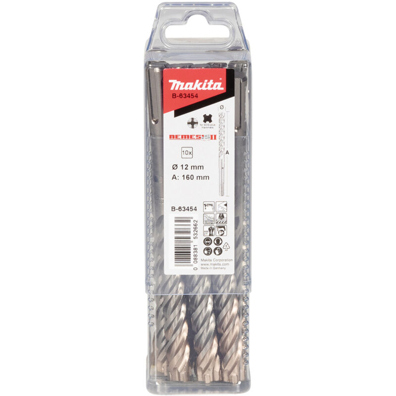 Makita punta per martello SDS-PLUS, Nemesis II, 12 x 160 mm, 10 pz. SDS-PLUS - Nemesis 2 - 12 x 160 mm - 10 pz.