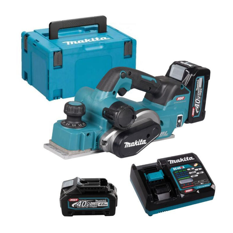 Rabot à battue 40V max 82 mm xgt Makita KP001GM201 2 x 4,0Ah + chargeur en coffret MakPac