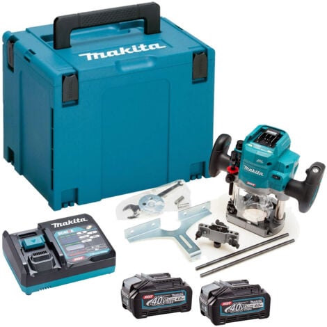 Makita RP001GM201 40V XGT cordless multi-function brushless router 1/2 - 2x 4Ah (BL4040) Batteries, Charger & Makpac 4 Case