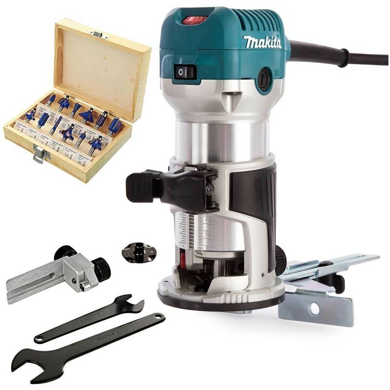RT0700CX4 1/4' Router / Laminate Trimmer with Trimmer Guide 240V +Bit Set - Makita
