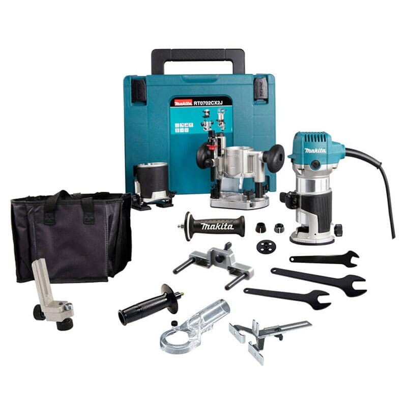 Affleureuse Défonceuse 710W Makita 8mm - 3 embases différentes + coffret Makpac - RT0702CX2J