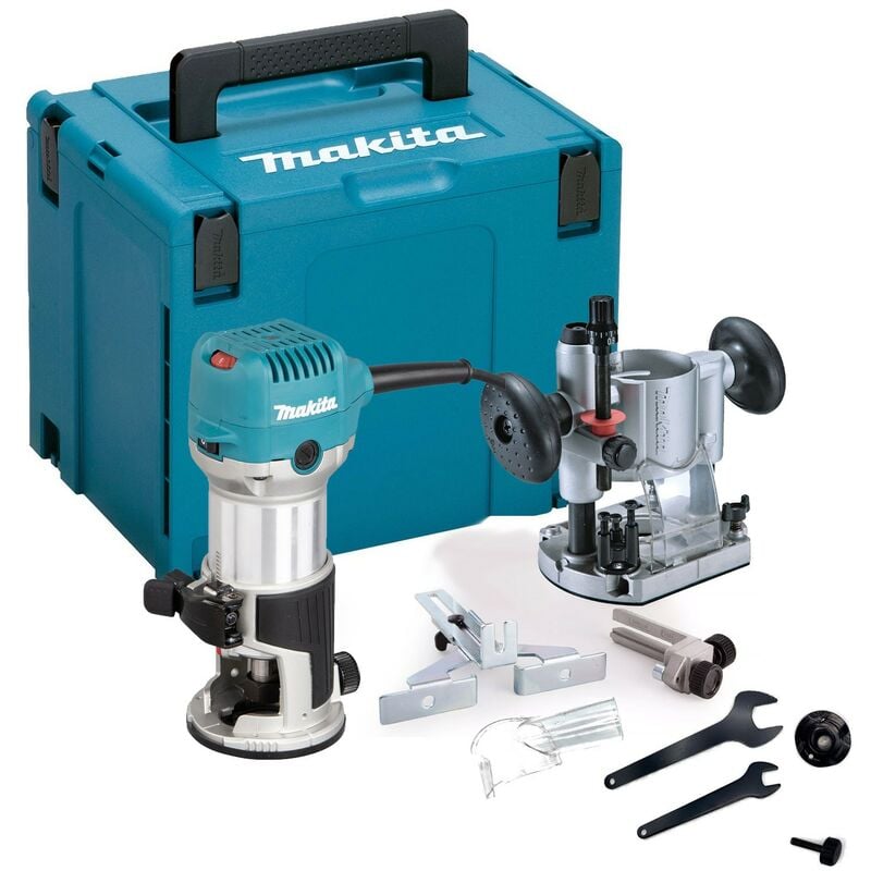 Makita RT0702CX4 240V 1/4 Router Laminate Trimmer with Guide Plunge Base Makpac