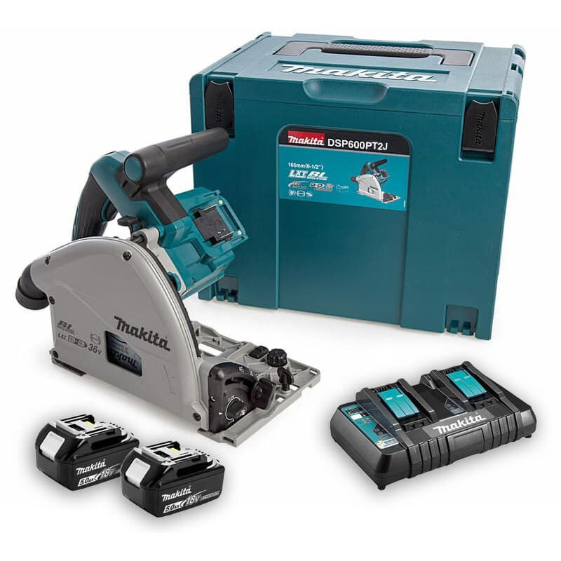 Makita - Scie plongeante lxt ®DSP600PT2J 36 v = 2 x 18 v Li-Ion - 5 Ah - ø 165 mm + 2 batteries, chargeur, coffret