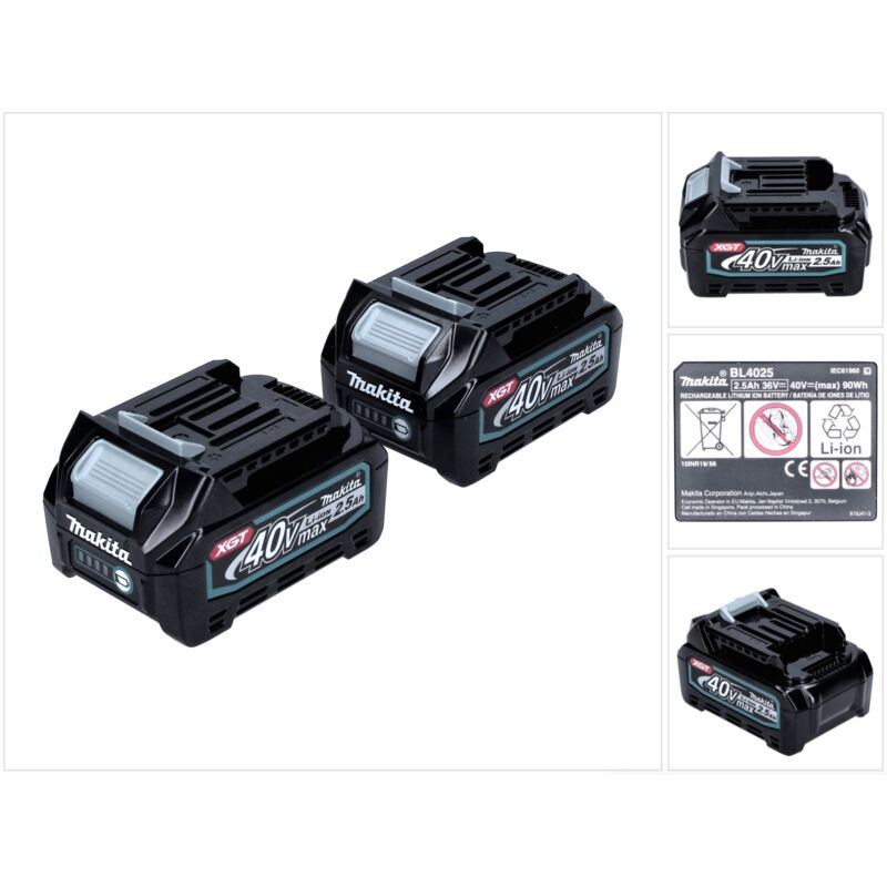 Set di batterie Makita 40 V con 2x BL 4025 2,5 Ah ( 2x 191B36-3 ) XGT Li-Ion classe di protezione IP64 con display LED