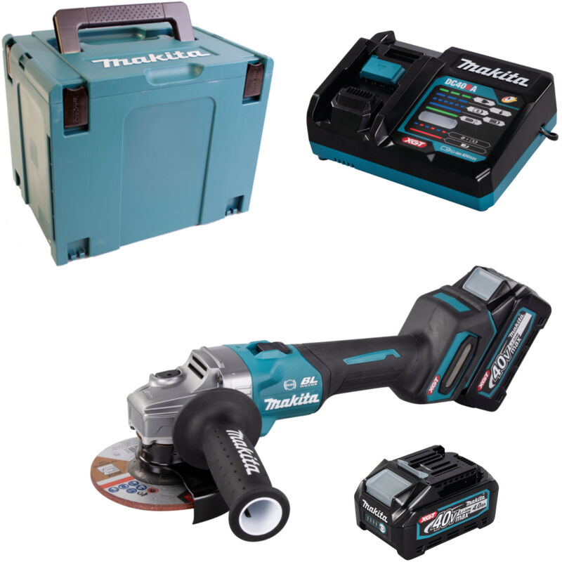 Smerigliatrice angolare a batteria Makita GA005GM201 40V con 2 batterie da 4,0 Ah + caricabatterie in makpac 4