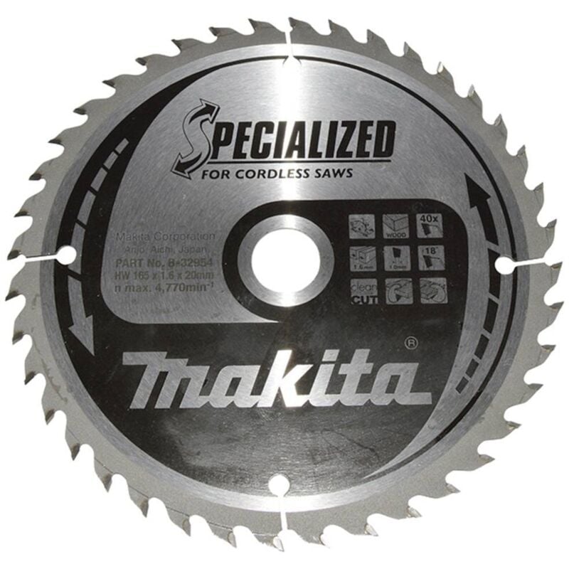 Specialized B-32954 Lame de scie circulaire au carbure 165 x 20 x 1 mm Nombre de dents: 40 1 pc(s) - Makita