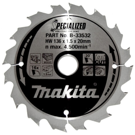 Makita SPECIALIZED B-33532 Hartmetall Kreissägeblatt 136 x 20 x 1 mm Zähneanzahl: 16 1 St.
