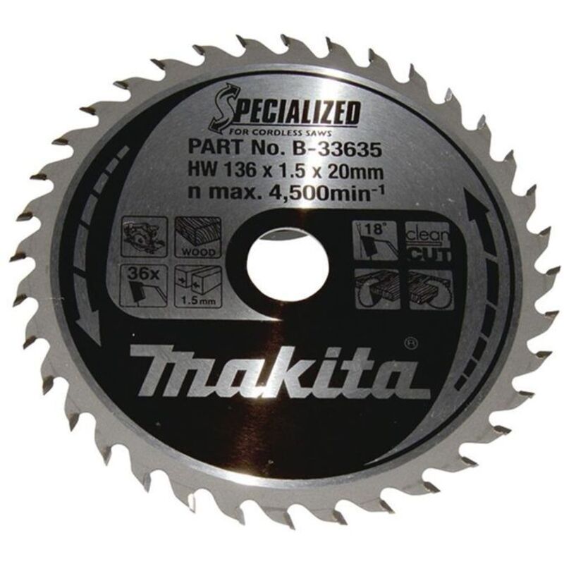 Makita - Accessori - Lama da sega per legno 136x20 mm, 36 denti B-33635