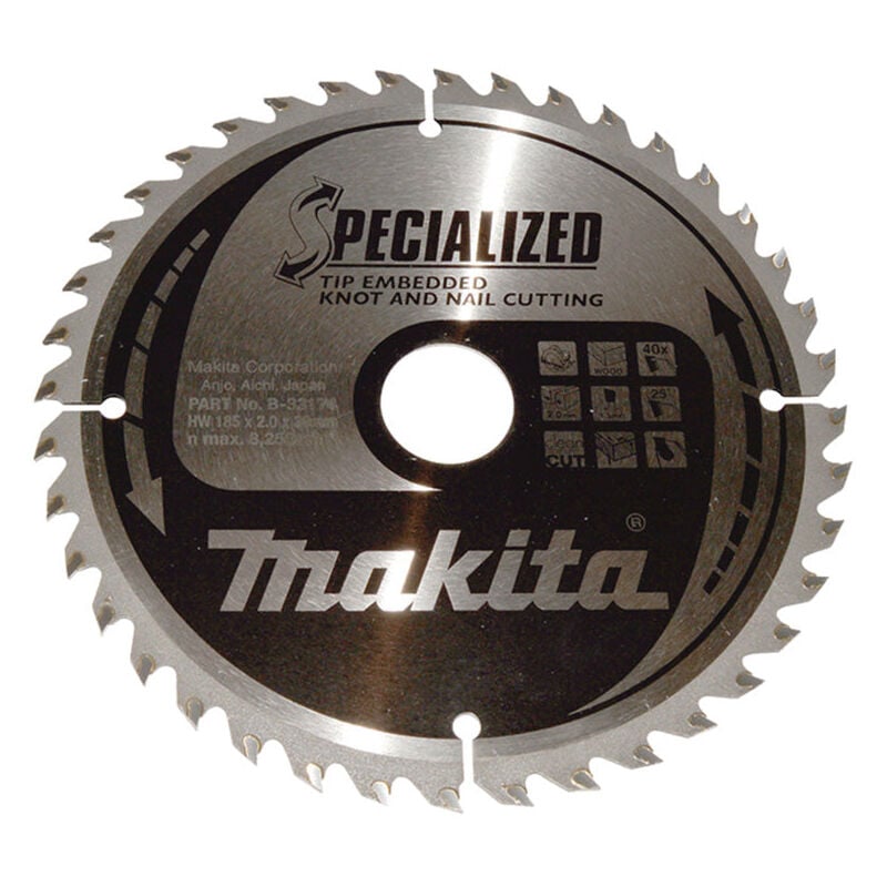 Lames carbure 'Specialized' pour bois avec clous, pour scies circulaires Makita