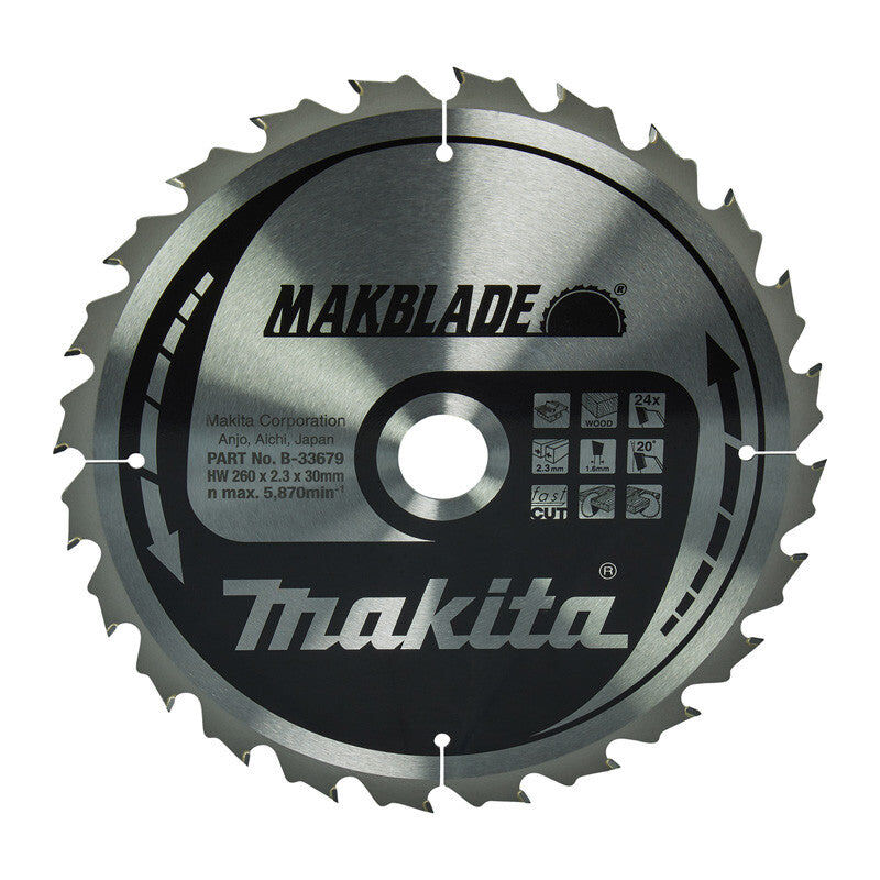 Makita - Lame carbure makblade B-33679, pour scies sur table, 260/30/24 Bois