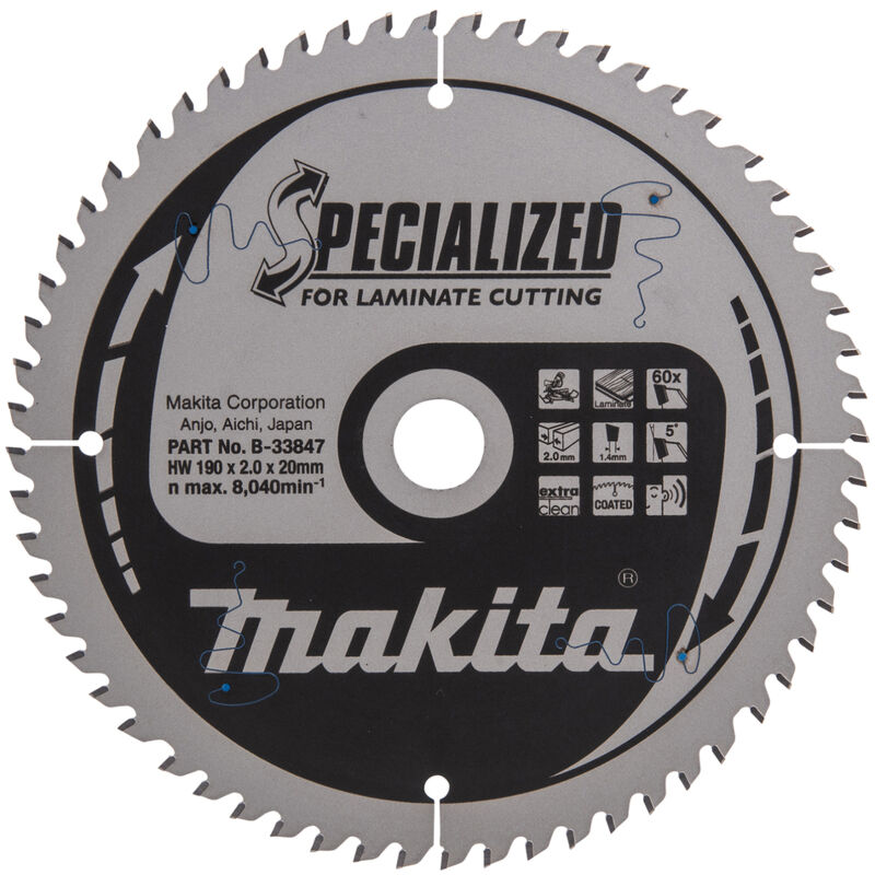 Image of B-33847 Specialized TCT-Kreissägeblatt 190 x 20 mm 60T Laminat - Makita