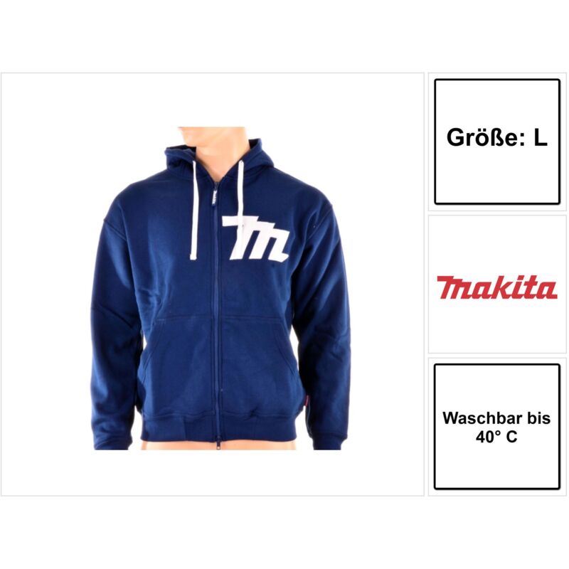 Sudadera con capucha y cremallera talla l azul (98P145) - Makita