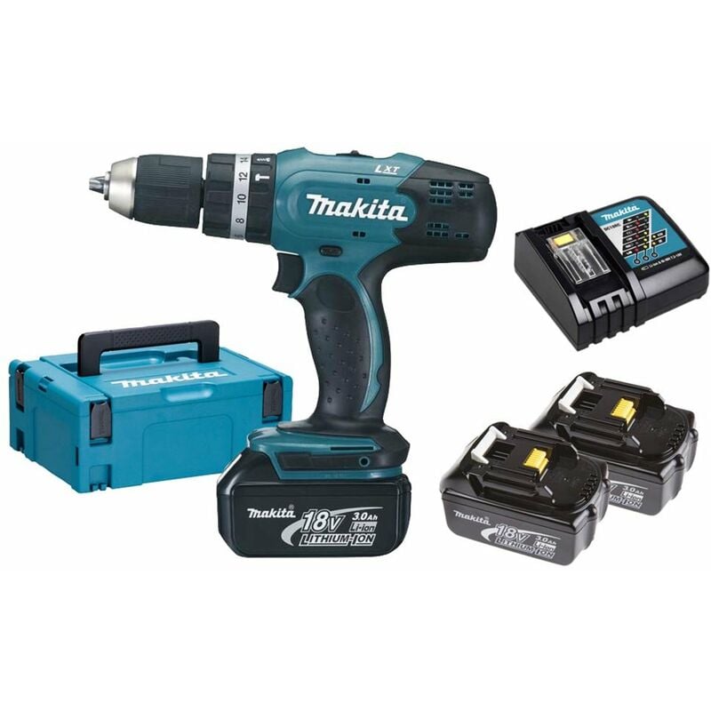 Makita - Trapano Avvitatore a Percussione 18V 3Ah 1300 giri/min 19500 colpi/min + 3 Batterie - DHP453RF3J