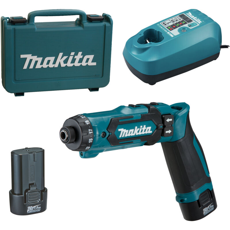 Avvitatore a batteria Makita 7,2V con 2 batterie da 1,5 Ah + caricabatterie in custodia