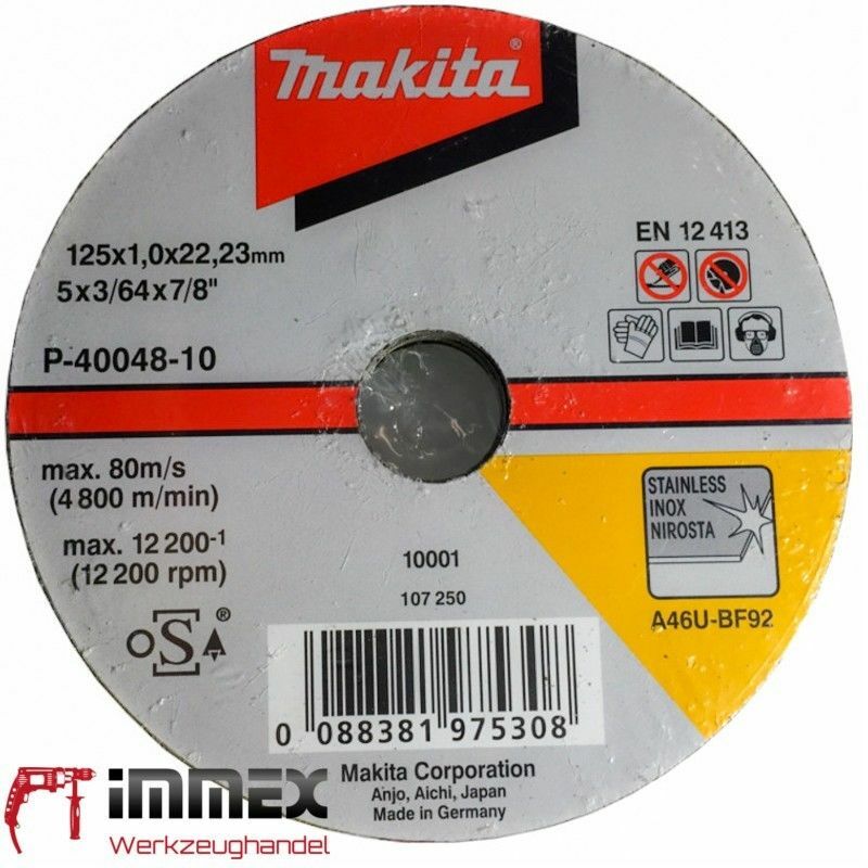 Image of Makita - Trennscheiben Trennscheibe Winkelschleifer 10x 125x1,0mm inox P-40048-10