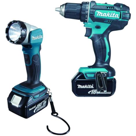 Makita Utensili - 18V AKU set di trapano e torcia LED, 3x batteria Li-ion LXT da 3,0 Ah, caricabatterie DDF482RFJ1