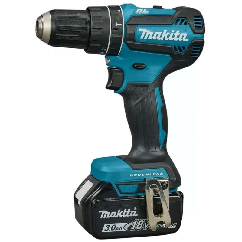 Makita Utensili - 18V AKU trapano a percussione, 2x batterie Li-ion LXT da 3,0 Ah, caricabatterie DHP485SFJ