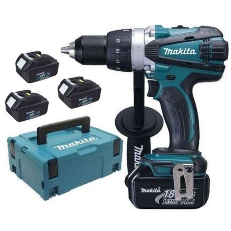 Makita Utensili - Trapano avvitatore a batteria da 18 V, 3 batterie agli ioni di litio da 3,0 Ah, caricabatterie DDF458RF3J