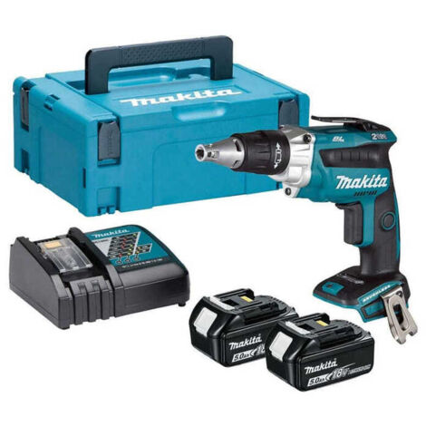 Makita – Visseuse plaque de plâtre 18V avec 2 batteries 5Ah – Moteur sans charbon – Technologie ''pousse et visse'' – Poignée ergonomique Soft Grip - DFS250RTJ