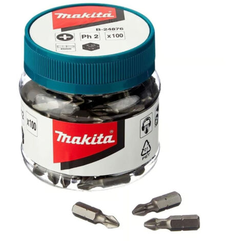 Makita x 100 Philips No 2 25mm Hex Insert Bits In Candy Tub PH2 B-24876 100 PC