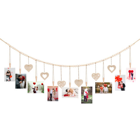 Makramee-Fotorahmen mit Klammern – 100 cm/110 cm/138 cm, Beige, 90 g – Boho-Deko für Fotos