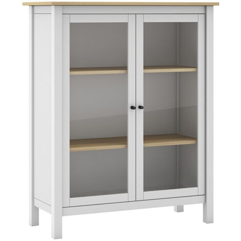 MAKS - Vitrine Basse 2 Portes en Pin Massif Blanc
