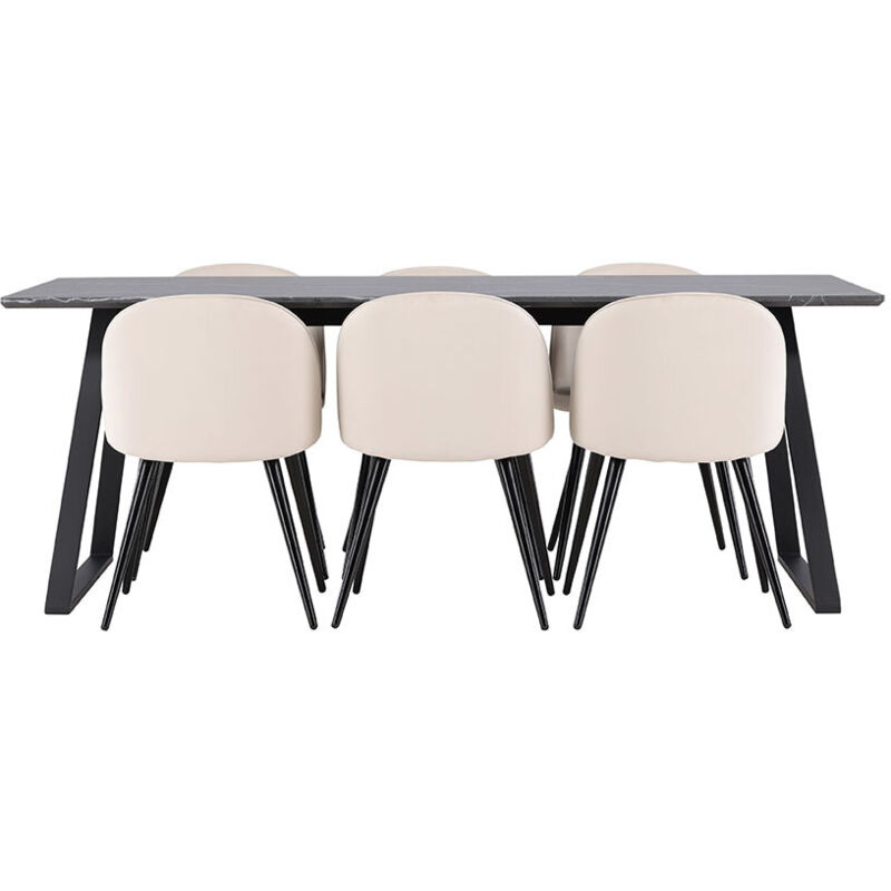 Ebuy24 Malaga Essgruppe Esstisch 90x200cm Dunkel Grau Und 6 Skagen Stuhl Velour Beige.