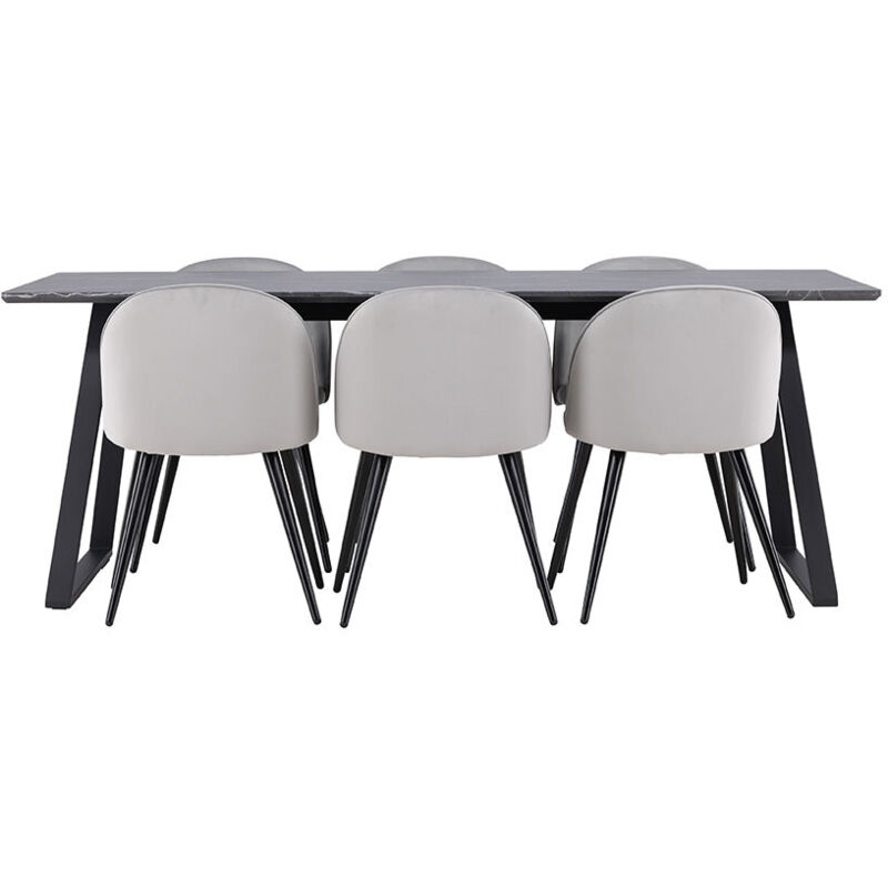 Ebuy24 Malaga Essgruppe Esstisch 90x200cm Dunkel Grau Und 6 Skagen Stuhl Velour Grau.