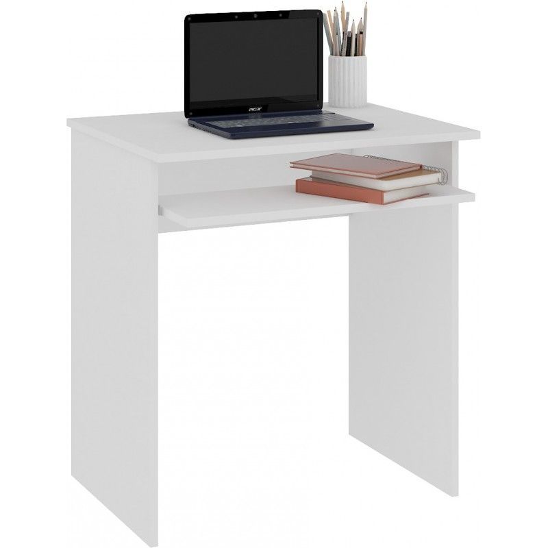 malawi - petit bureau d'ordinateur 68x74x51 cm support coulissant clavier table mobilier blanc